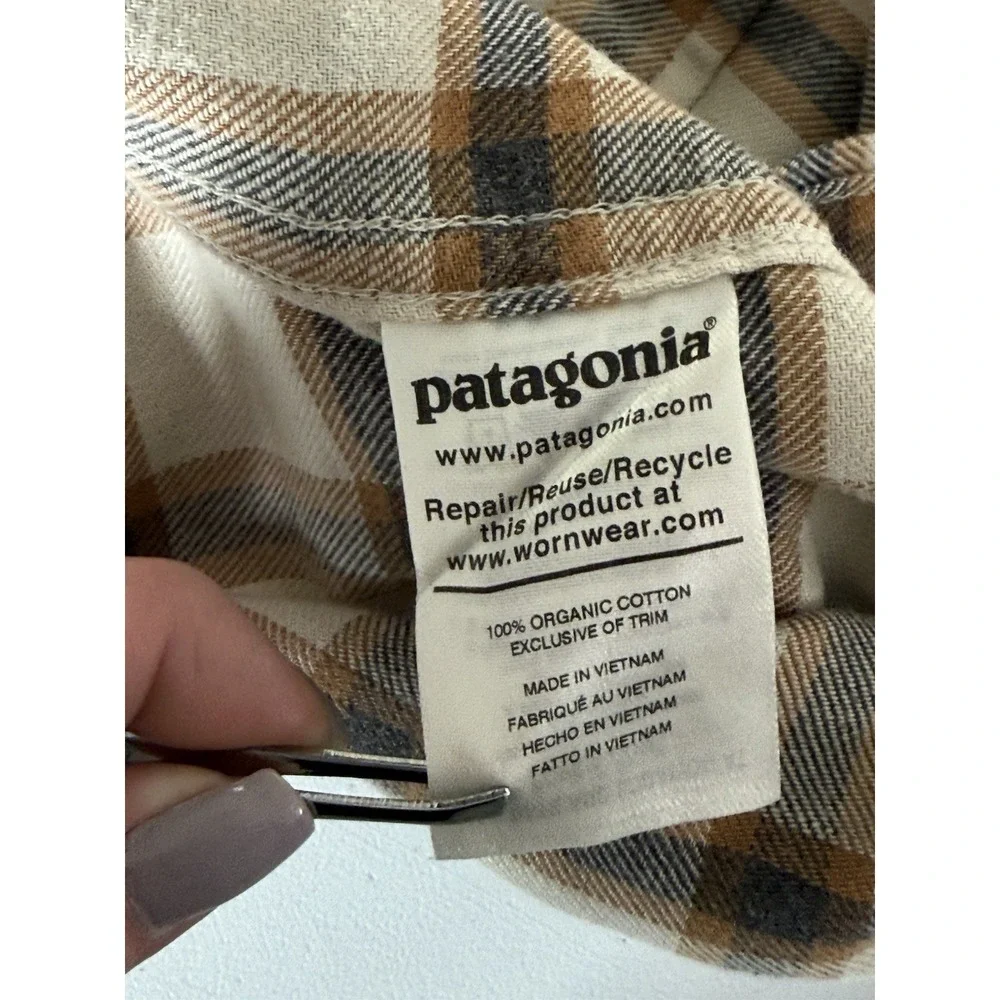 Men's Patagonia Organic Cotton Flannel Beige Gray Plaid Sz XL‎ READ - Picture 11 of 12